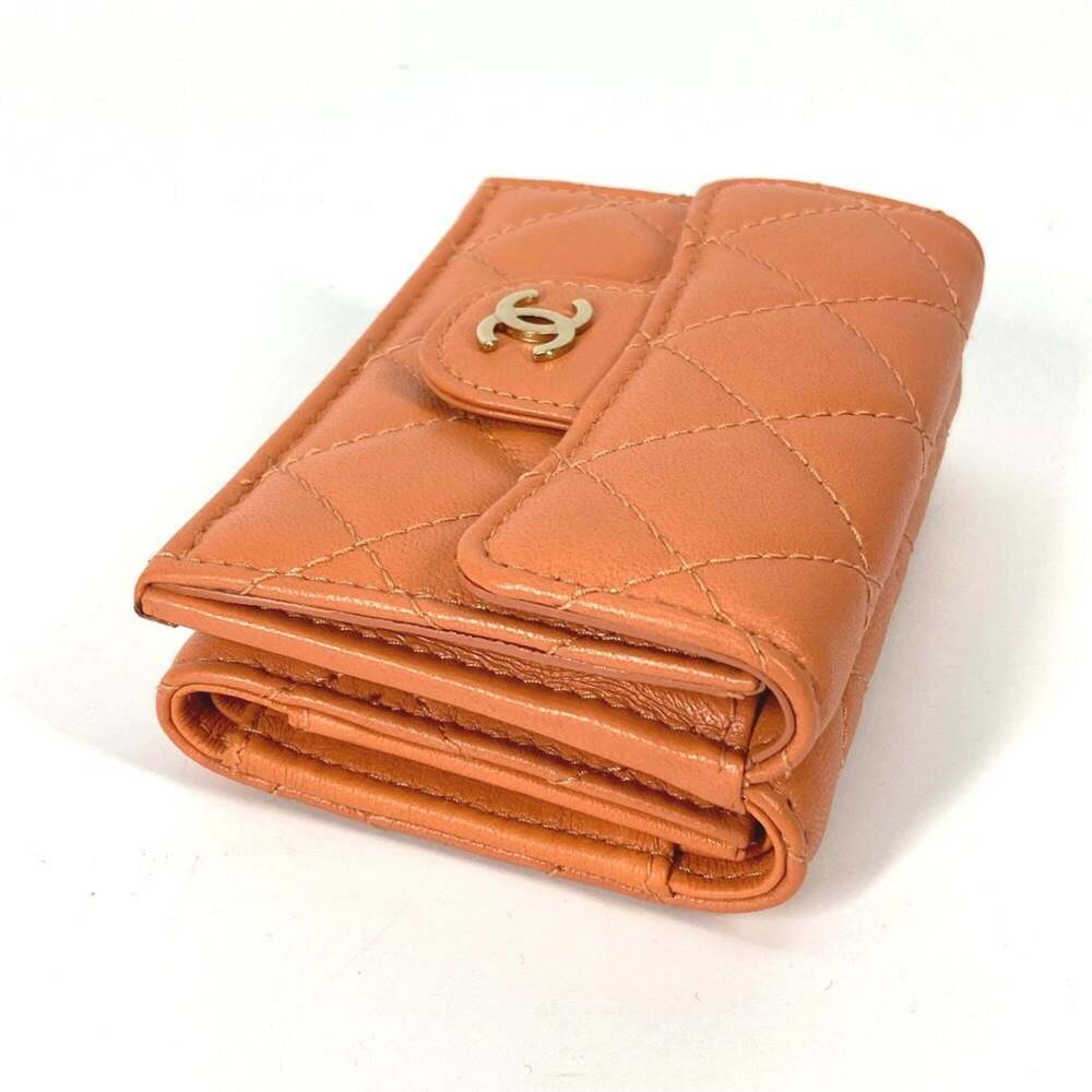 CHANEL Authentic Orange Lambskin Leather Logo Wallet - Picture 7 of 16